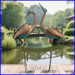 Chisheen Garden Crane Statues Blue Heron Metal Yard Art Outdoor Decoration, La