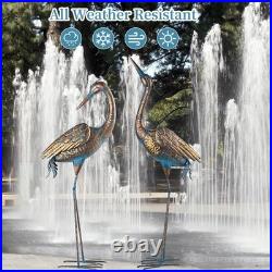 Chisheen Garden Crane Statues Blue Heron Metal Yard Art Outdoor Decoration, La