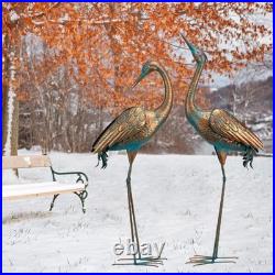 Chisheen Garden Crane Statues Blue Heron Metal Yard Art Outdoor Decoration, La