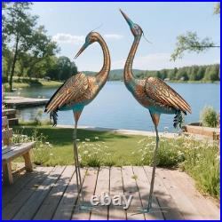 Chisheen Garden Crane Statues Blue Heron Metal Yard Art Outdoor Decoration, Large