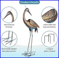 Chisheen Garden Crane Statues Blue Heron Metal Yard Art Outdoor Decoration, Large