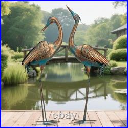 Chisheen Garden Crane Statues Blue Heron Metal Yard Art Outdoor Decoration, Large