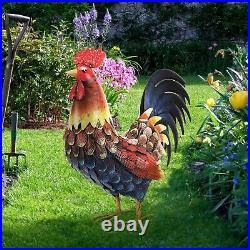 Chisheen Rooster Decor Garden Statue Metal Chicken Yard Art Sculpture Outdoor