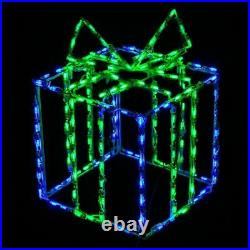 Christmas Decoration LED Light 3D Gift Box Package Outdoor Wireframe Yard Art