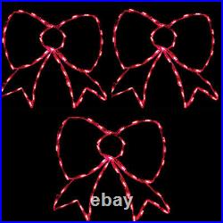 Christmas Decorations LED Lighted Red Bows Set of 3 Outdoor Yard Art Wireframes