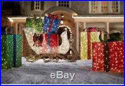 Christmas Holiday Outdoor Yard Decor Jumbo Sleigh Gift Boxes Presents LED Lights