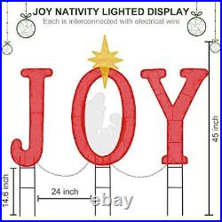 Christmas Joy Nativity Yard Sign, 45'' Tall Outdoor Pre-lit Metal Marquee