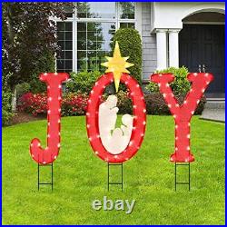 Christmas Joy Nativity Yard Sign, 45'' Tall Outdoor Pre-lit Metal Marquee