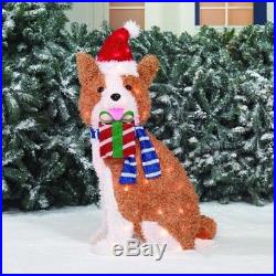 Christmas Outdoor Decoration Lighted Fluffy Dog Sculpture Pre-lit Holiday Yard