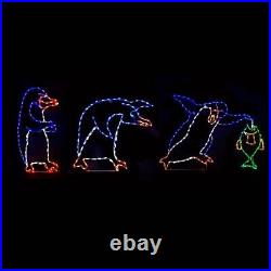 Christmas Outdoor Decorations LED Fishing Penguin Wireframe Yard Art