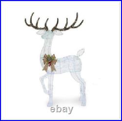 Christmas Outdoor Lighted LED White Reindeer Deer Figure Yard Decor Holiday Lawn