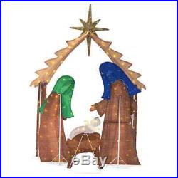 Christmas Yard Decor Burlap Nativity Scene Manger LED Light 76in Outdoor Display