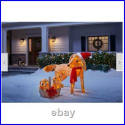 Christmas Yard Decor Lighted 2 Pc Dog Puppies Holiday Lawn Sculpture Outdoor NEW