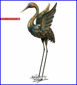 Chsgjy Large Copper Patina Flying Crane Pair Sculpture Heron Bird Yard Art Metal