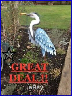 Coastal Blue Heron Bird Metal Tall Crane Statue Lawn Garden Sculpture Yard Sprin