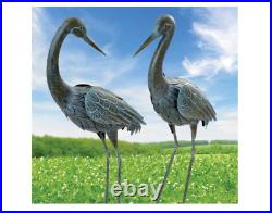 Coastal Heron Pair Yard Decor Garden Crane Statue Metal Sculpture Lawn Art Bird