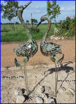 Coastal Heron Statue Pair Garden Crane Beach Bird Rustic Sculpture Lawn Yard Art