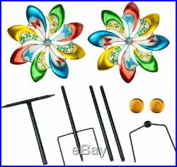Color Wind Spinner Flower Sculpture Kinetic Lawn Garden Decor Patio Stake Yard