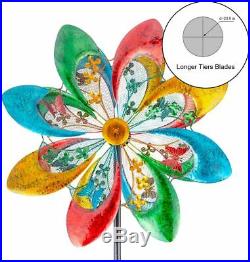 Color Wind Spinner Flower Sculpture Kinetic Lawn Garden Decor Patio Stake Yard