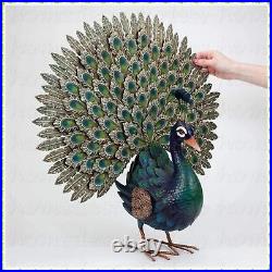 Colorful PEACOCK Tropical Bird Metal Sculpture Statue Garden Lawn Art Ornament