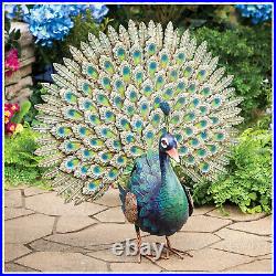 Colorful PEACOCK Tropical Bird Metal Sculpture Statue Garden Lawn Art Ornament