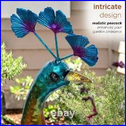 Colorful Peacock Statue Decor Metal Garden Yard Art Outdoor Lawn Sculpture Bird