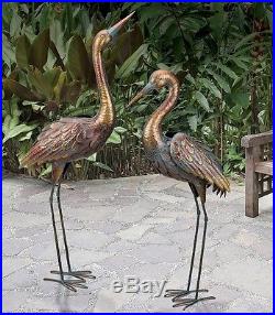 Copper Patina Crane Pair Metal Garden Statues Bird Yard Sculptures Heron 41 35