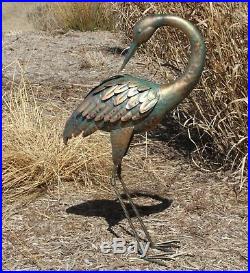 Copper Patina Crane Pair Metal Yard Sculptures Garden Decor Statues Bird Heron