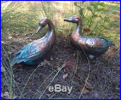 Copper Patina Garden Pond Duck Pair Metal Yard Art Decor Statue Sculpture Set/ 2