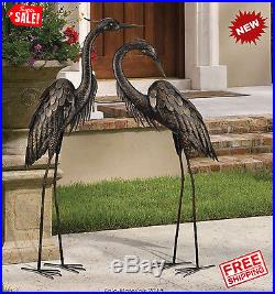 Couple Sculpture Bronze Heron Crane Bird Statues Metal Garden Yard Patio 44
