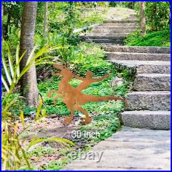 Cowboy on Dinosaur Metal Yard Art, Rust Finish, Handmade in the USA