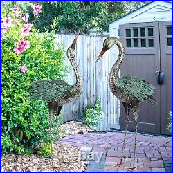 Crane Birds Metal Statues Outdoor Yard Art Heron Sculptures Decoration Set of 2