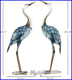 Crane Blue Heron Decoy Standing Metal Sculptures Bird Yard Art Outdoor Decor 2pc