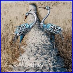 Crane Decor Statues, Blue Heron Garden Statues Metal Yard Art Outdoor Decoy
