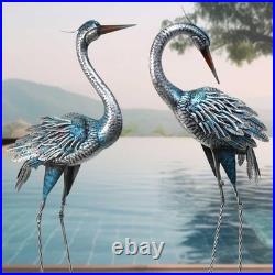 Crane Decor Statues, Blue Heron Garden Statues Metal Yard Art Outdoor Decoy