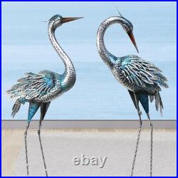 Crane Decor Statues, Blue Heron Garden Statues Metal Yard Art Outdoor Decoy, Gar