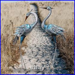 Crane Decor Statues, Blue Heron Garden Statues Metal Yard Art Outdoor Decoy, Gar