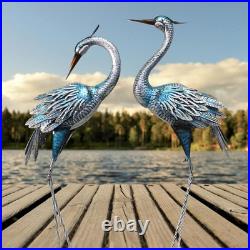Crane Decor Statues, Blue Heron Garden Statues Metal Yard Art Outdoor Decoy, Gar