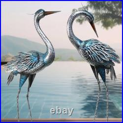 Crane Decor Statues, Blue Heron Garden Statues Metal Yard Art Outdoor Decoy, Gar