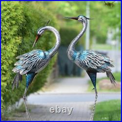 Crane Decor Statues, Blue Heron Garden Statues Metal Yard Art Outdoor Decoy, Gar
