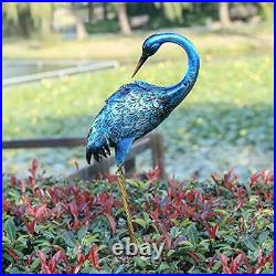 Crane Garden Statue, Blue Heron Decoy Metal Birds Yard Art with Solar Lights fo