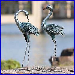 Crane Garden Statue Outdoor Blue Heron Decoy Sculpture Metal Bird Yard Art 2 Set