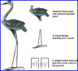 Crane Garden Statue Outdoor Blue Heron Decoy Sculpture Metal Bird Yard Art 2 Set