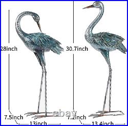 Crane Garden Statue Outdoor Blue Heron Decoy Sculpture Metal Bird Yard Art 2 Set