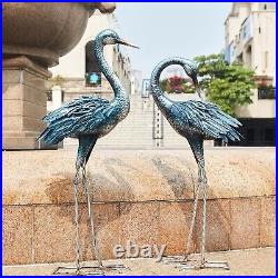 Crane Garden Statue Outdoor Blue Heron Decoy Sculpture Metal Bird Yard Art 2 Set