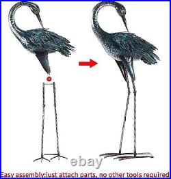 Crane Garden Statue Outdoor Blue Heron Decoy Sculpture Metal Bird Yard Art 2 Set