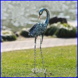 Crane Garden Statue Outdoor Blue Heron Decoy Sculpture Metal Bird Yard Art 2 Set