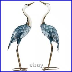 Crane Garden Statues, 28.5 In. And 29 In. Standing Bird Sculptures, Metal Yard A