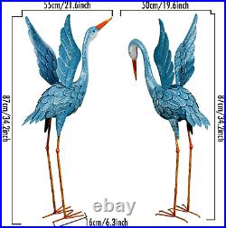 Crane Garden Statues Outdoor, Blue Heron Decoy Sculpture, Metal Yard Art Bird St