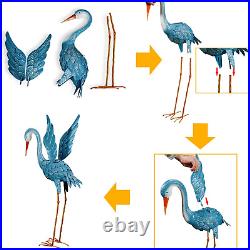 Crane Garden Statues Outdoor, Blue Heron Decoy Sculpture, Metal Yard Art Bird St